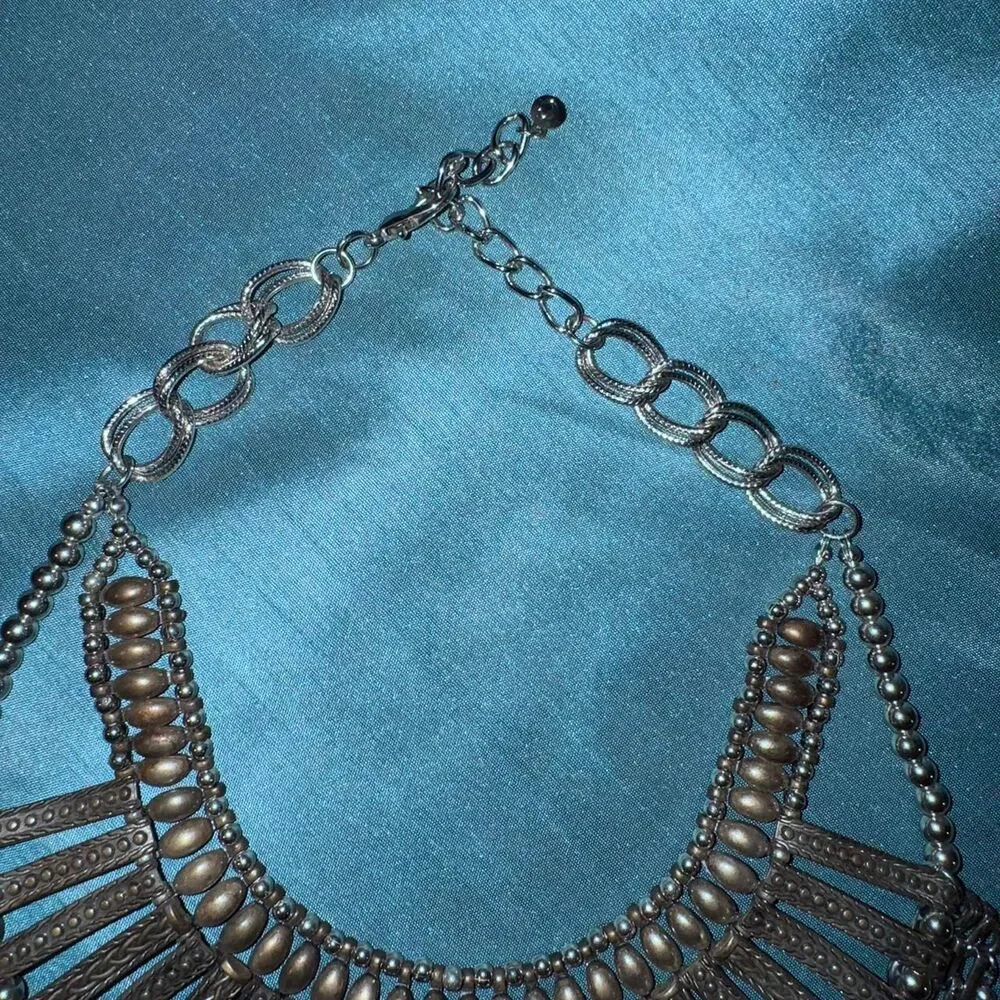Y2K Silver Statement Bib Necklace Cool Girl Jewelry - Picture 3 of 7